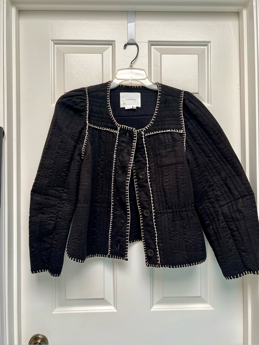 Anthro quilted jacket, black MP, Flaw